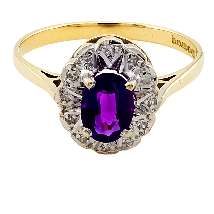 9ct Gold Amethyst / Diamond Cluster Ring size N